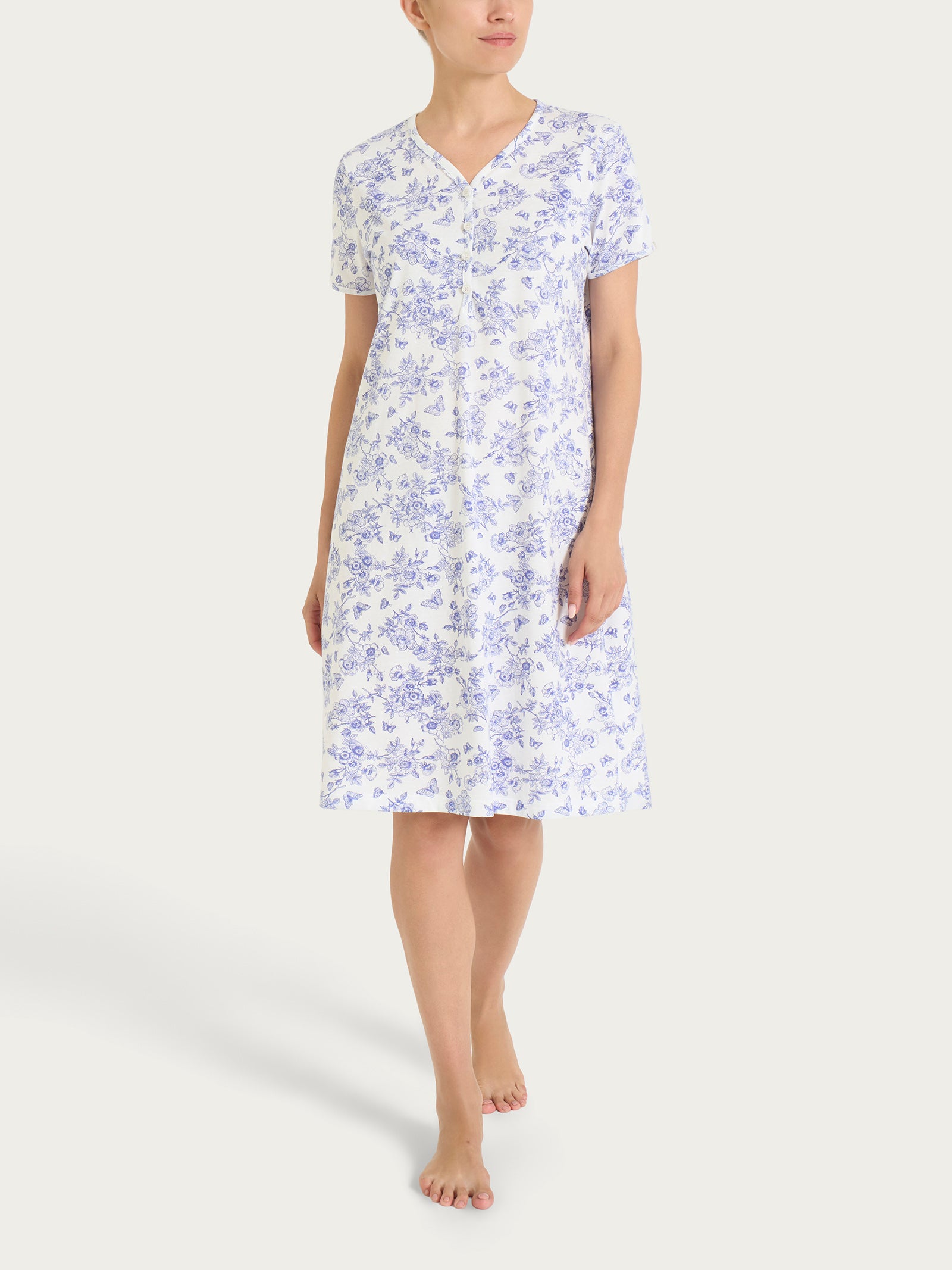 Camicia da notte con collo a serafino in Jersey di cotone 40-50 Bianchi Donna - Ragno