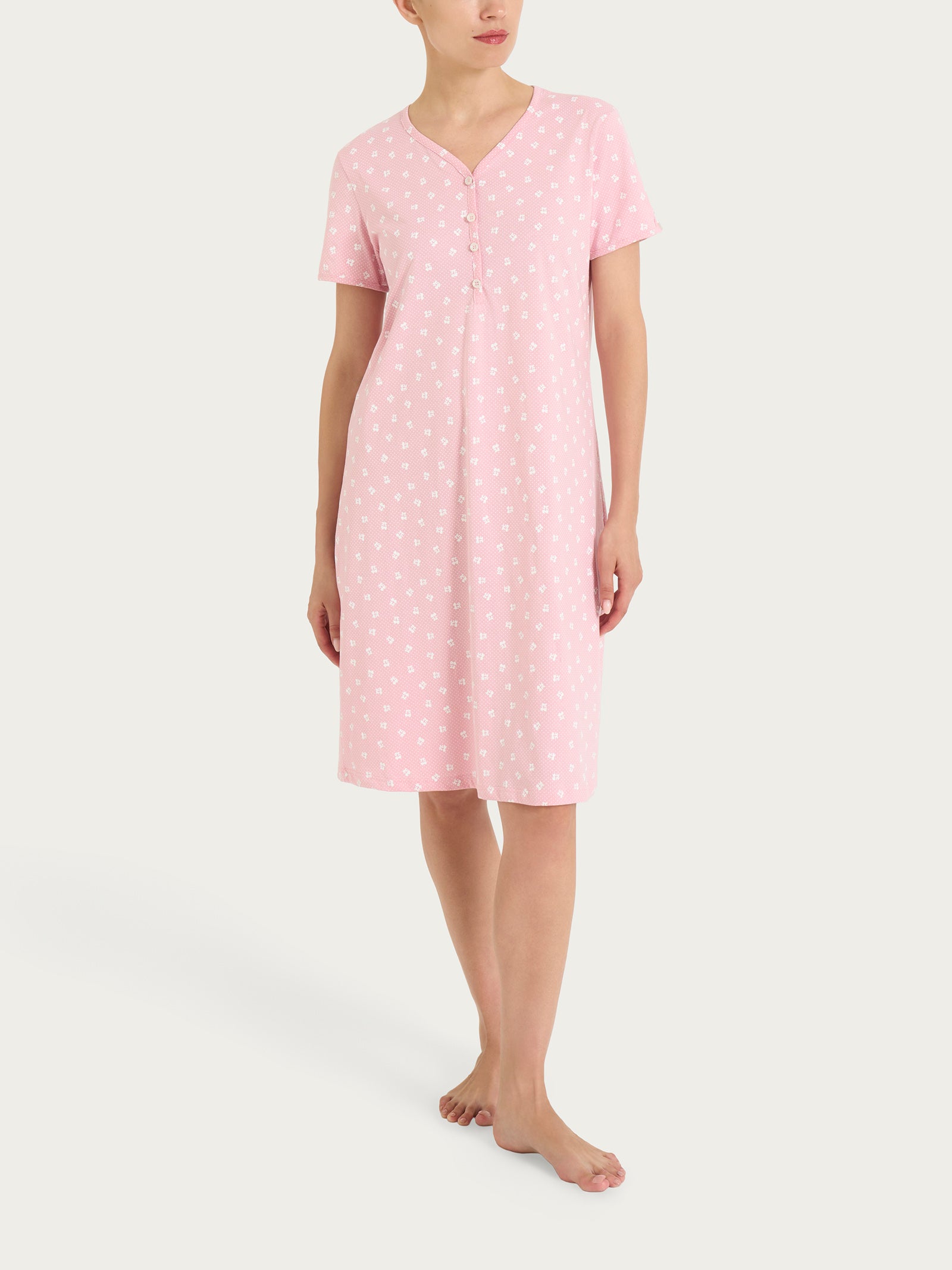 Camicia da notte con collo a serafino in Jersey di cotone 40-50 Rosa Donna - Ragno