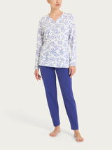 Pigiama in fantasia con collo a serafino in Jersey di cotone 52-56 Bianchi Donna - Ragno