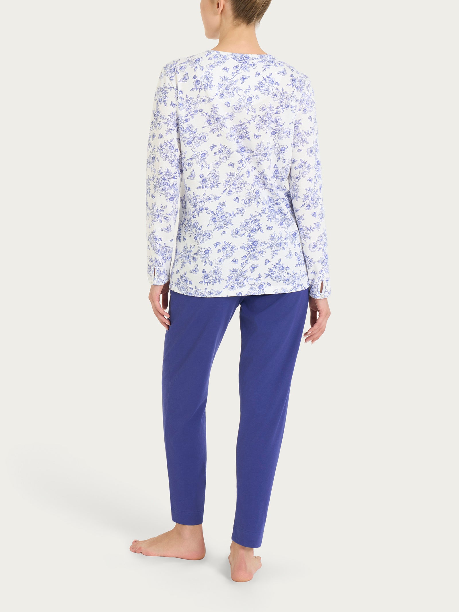 Pigiama in fantasia con collo a serafino in Jersey di cotone 52-56 Bianchi Donna - Ragno