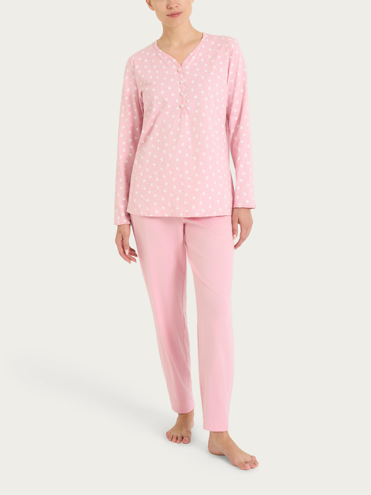 Pigiama in fantasia con collo a serafino in Jersey di cotone 40-50 Rosa Donna - Ragno