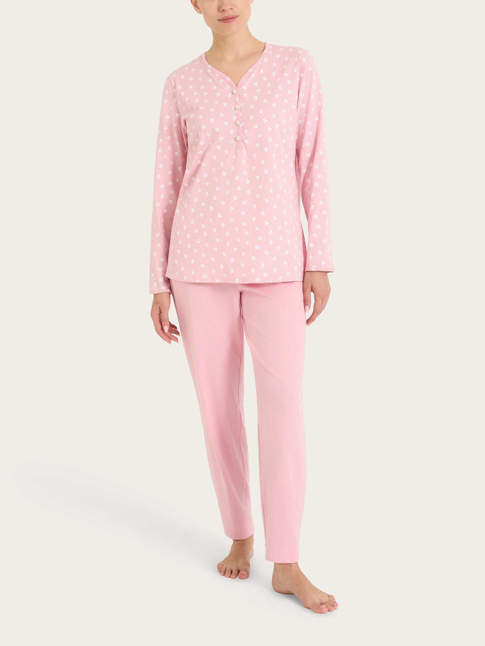 Pigiama in fantasia con collo a serafino in Jersey di cotone 40-50 Rosa Donna - Ragno