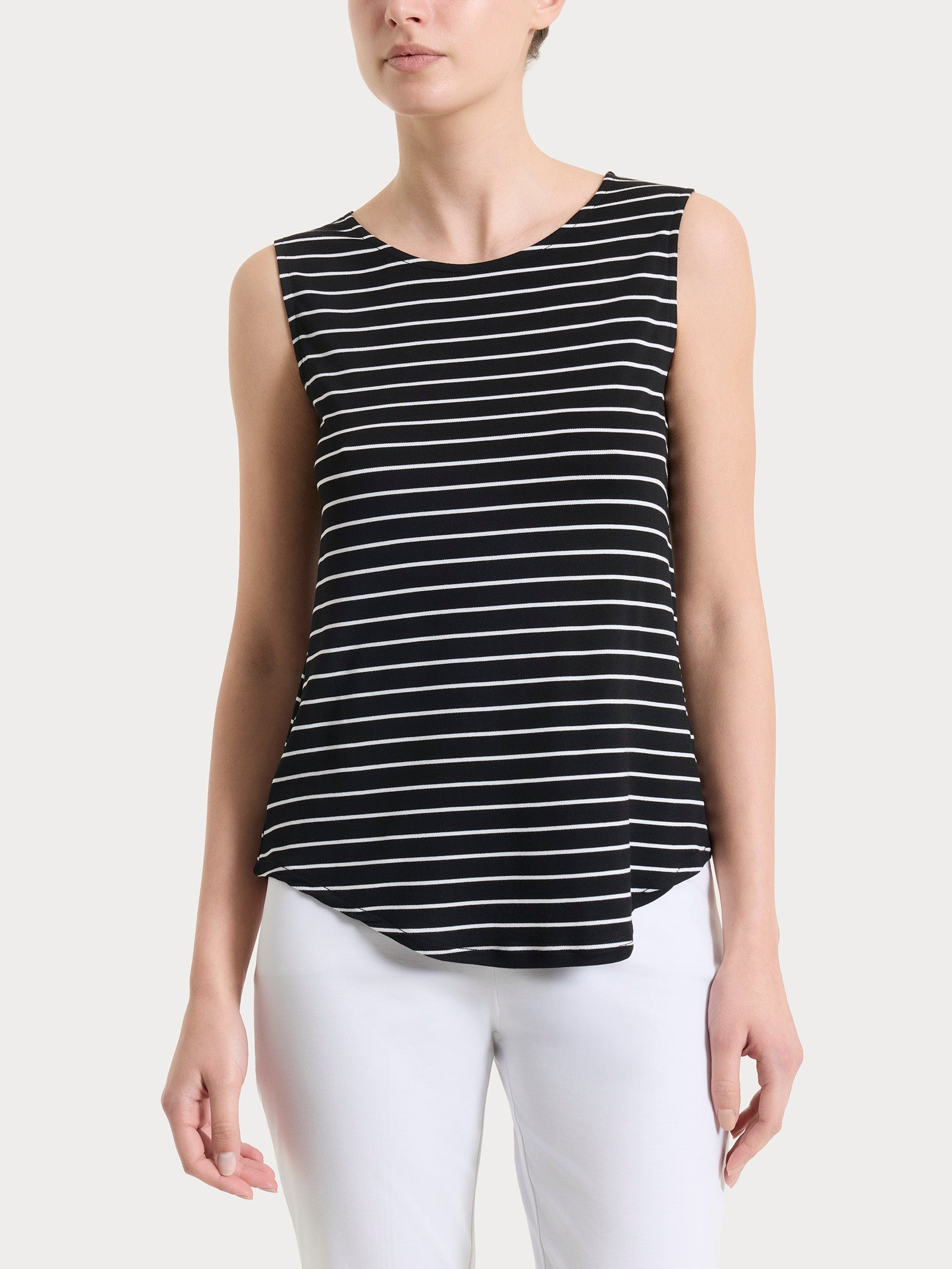 Top a righe con spalla larga in Summer Light Piquet Neri Donna - Ragno