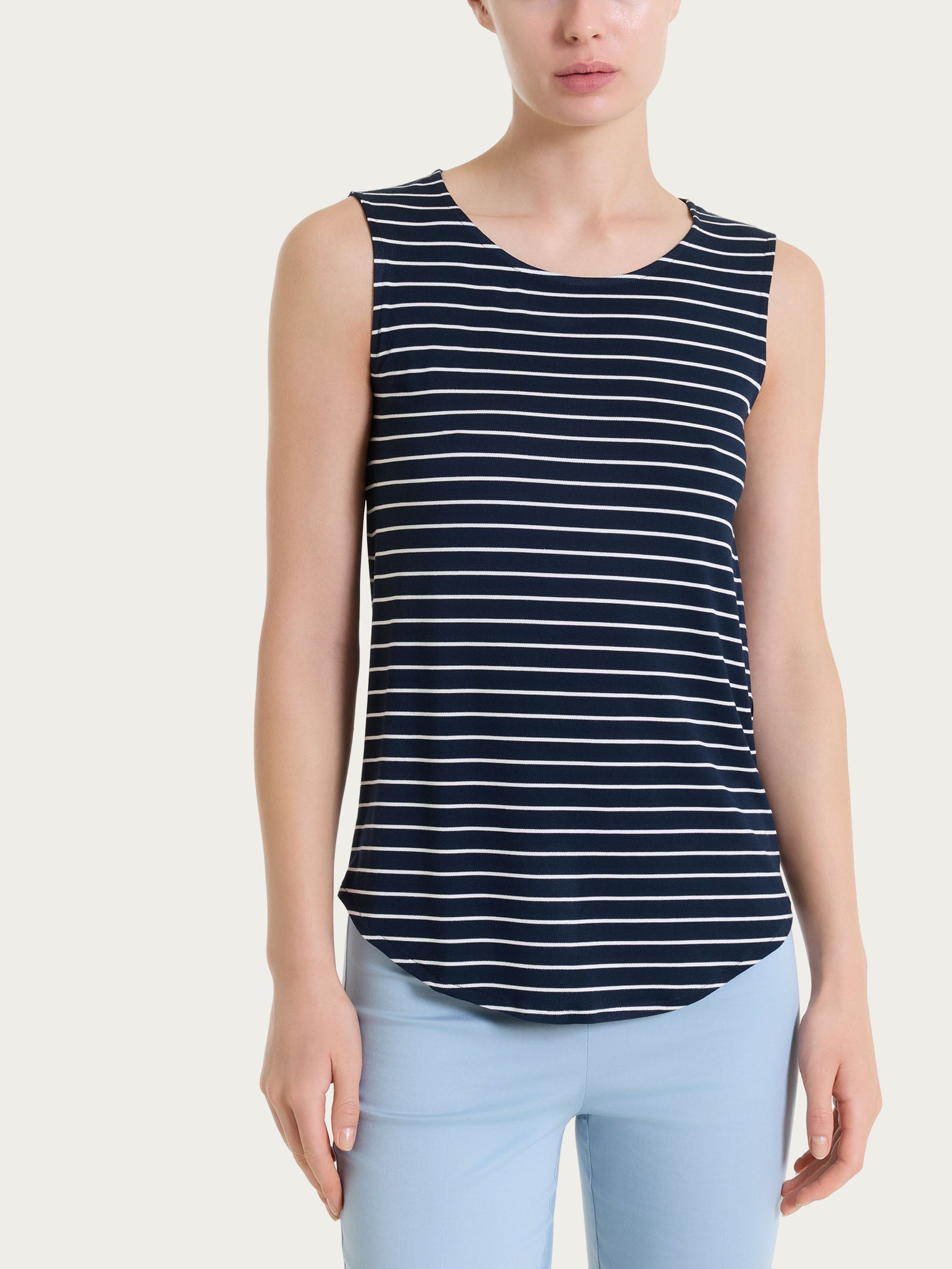 Top a righe con spalla larga in Summer Light Piquet Blu Donna - Ragno
