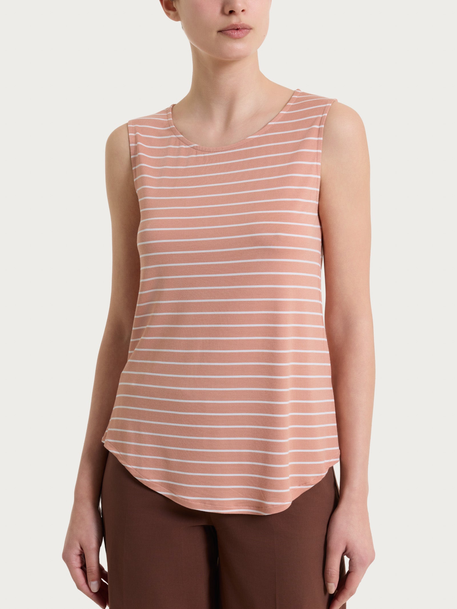 Top a righe con spalla larga in Summer Light Piquet Arancioni Donna - Ragno