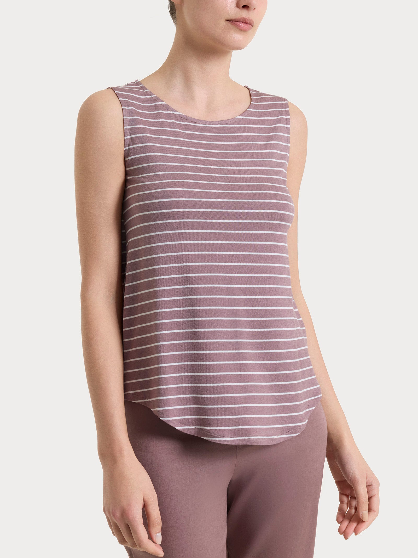 Top a righe con spalla larga in Summer Light Piquet Viola Donna - Ragno