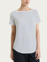 Maglietta a righe con collo a barchetta in Summer Light Piquet Bianchi Donna - Ragno