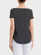 Maglietta a righe con collo a barchetta in Summer Light Piquet Neri Donna - Ragno