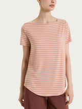 Maglietta a righe con collo a barchetta in Summer Light Piquet Arancioni Donna - Ragno