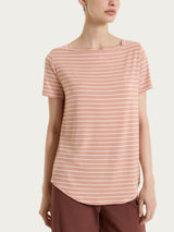 Maglietta a righe con collo a barchetta in Summer Light Piquet Arancioni Donna - Ragno