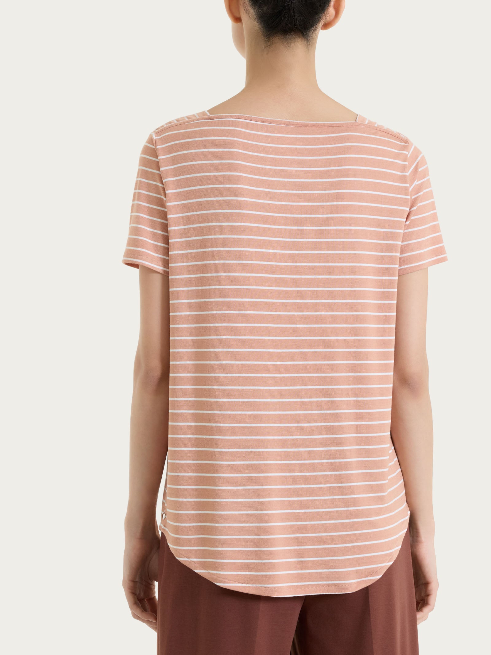 Maglietta a righe con collo a barchetta in Summer Light Piquet Arancioni Donna - Ragno