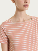 Maglietta a righe con collo a barchetta in Summer Light Piquet Arancioni Donna - Ragno