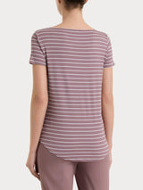Maglietta a righe con collo a barchetta in Summer Light Piquet Viola Donna - Ragno