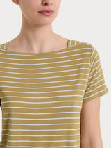 Maglietta a righe con collo a barchetta in Summer Light Piquet Verdi Donna - Ragno