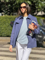 Maglietta a righe con collo a barchetta in Summer Light Piquet Azzurri Donna - Ragno