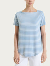 Maglietta a righe con collo a barchetta in Summer Light Piquet Azzurri Donna - Ragno