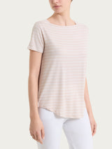 Maglietta a righe con collo a barchetta in Summer Light Piquet Rosa Donna - Ragno