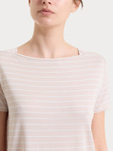 Maglietta a righe con collo a barchetta in Summer Light Piquet Rosa Donna - Ragno