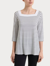 Maglietta a righe con collo squadrato in Summer Light Piquet Bianchi Donna - Ragno