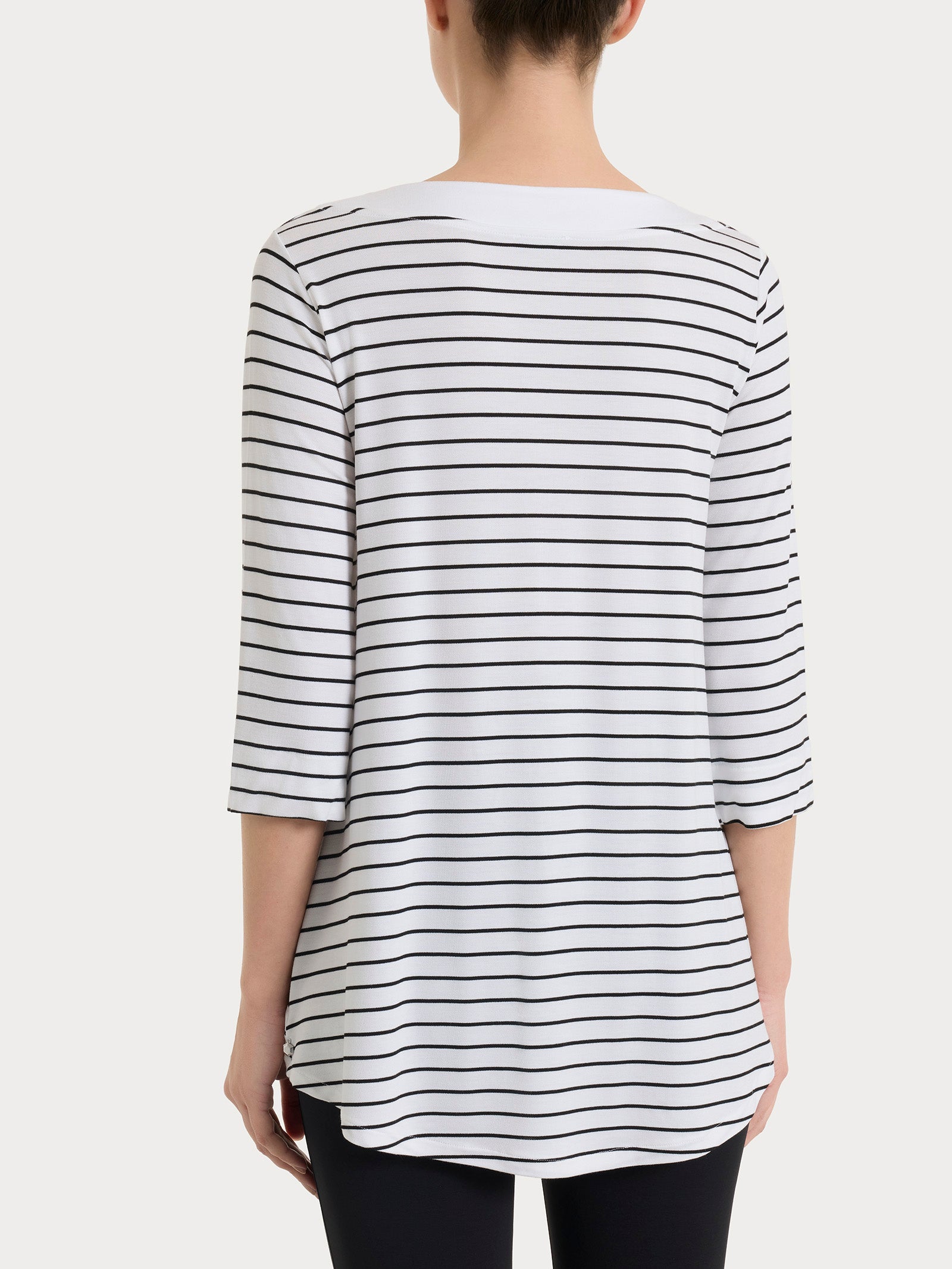 Maglietta a righe con collo squadrato in Summer Light Piquet Bianchi Donna - Ragno