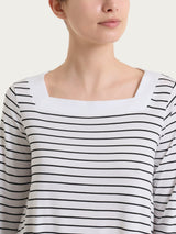 Maglietta a righe con collo squadrato in Summer Light Piquet Bianchi Donna - Ragno