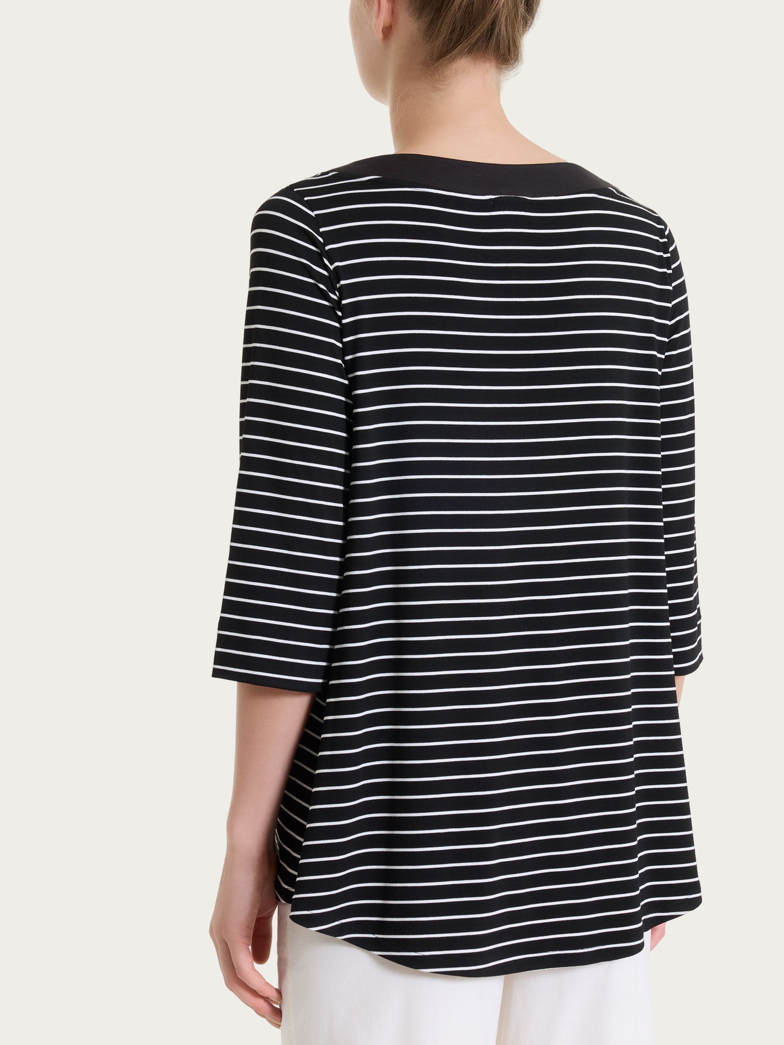 Maglietta a righe con collo squadrato in Summer Light Piquet Neri Donna - Ragno