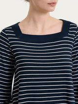 Maglietta a righe con collo squadrato in Summer Light Piquet Blu Donna - Ragno