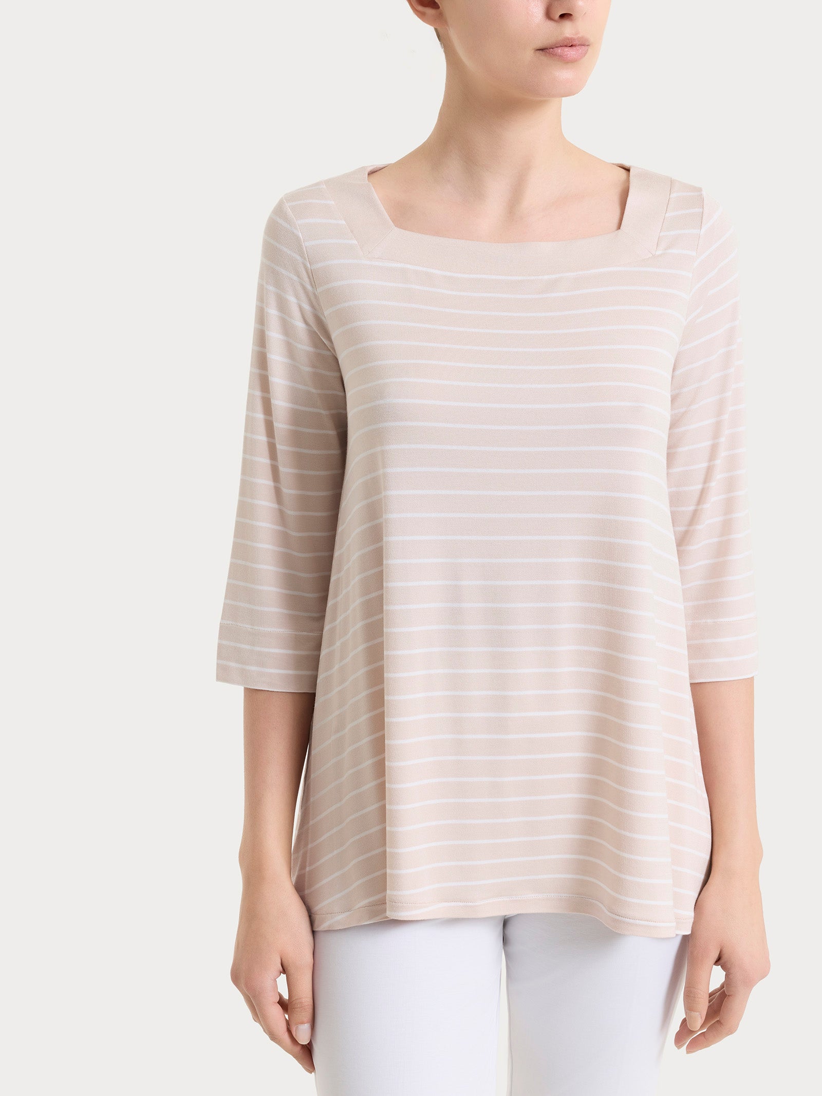 Maglietta a righe con collo squadrato in Summer Light Piquet Rosa Donna - Ragno