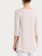 Maglietta a righe con collo squadrato in Summer Light Piquet Rosa Donna - Ragno