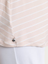 Maglietta a righe con collo squadrato in Summer Light Piquet Rosa Donna - Ragno