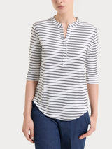 Striped serape neck t-shirt in Summer Light Piquet Bianco Women's - Ragno