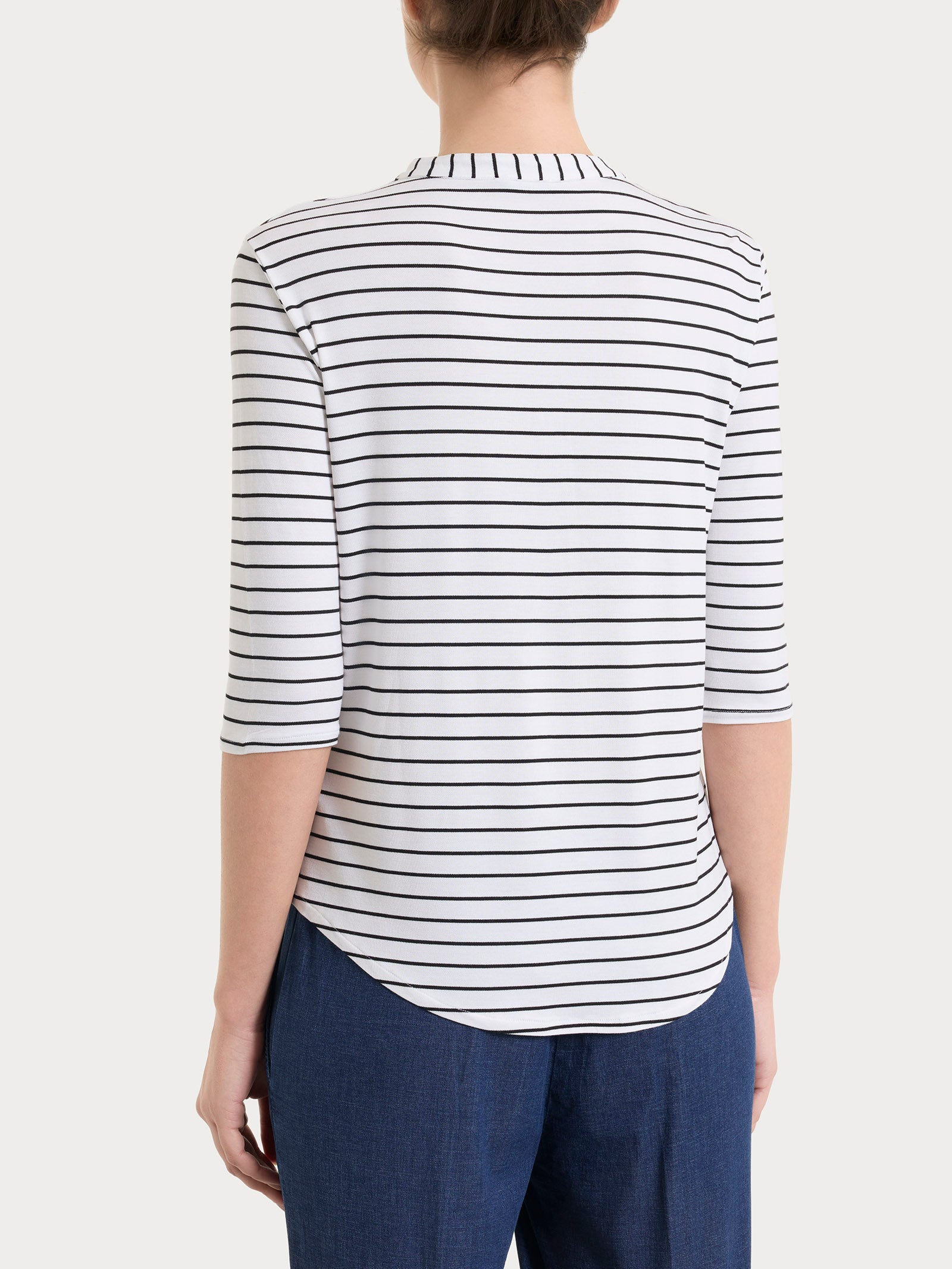 Maglietta a righe con collo a serafino in Summer Light Piquet Bianchi Donna - Ragno