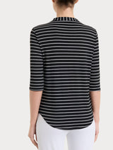 Summer Light Piquet Nero Women's Serafino Neck Striped T-Shirt - Ragno