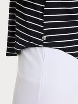 Summer Light Piquet Nero Women's Serafino Neck Striped T-Shirt - Ragno