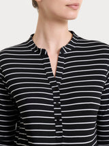 Summer Light Piquet Nero Women's Serafino Neck Striped T-Shirt - Ragno