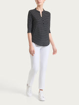 Summer Light Piquet Nero Women's Serafino Neck Striped T-Shirt - Ragno