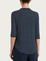 Maglietta a righe con collo a serafino in Summer Light Piquet Blu Donna - Ragno