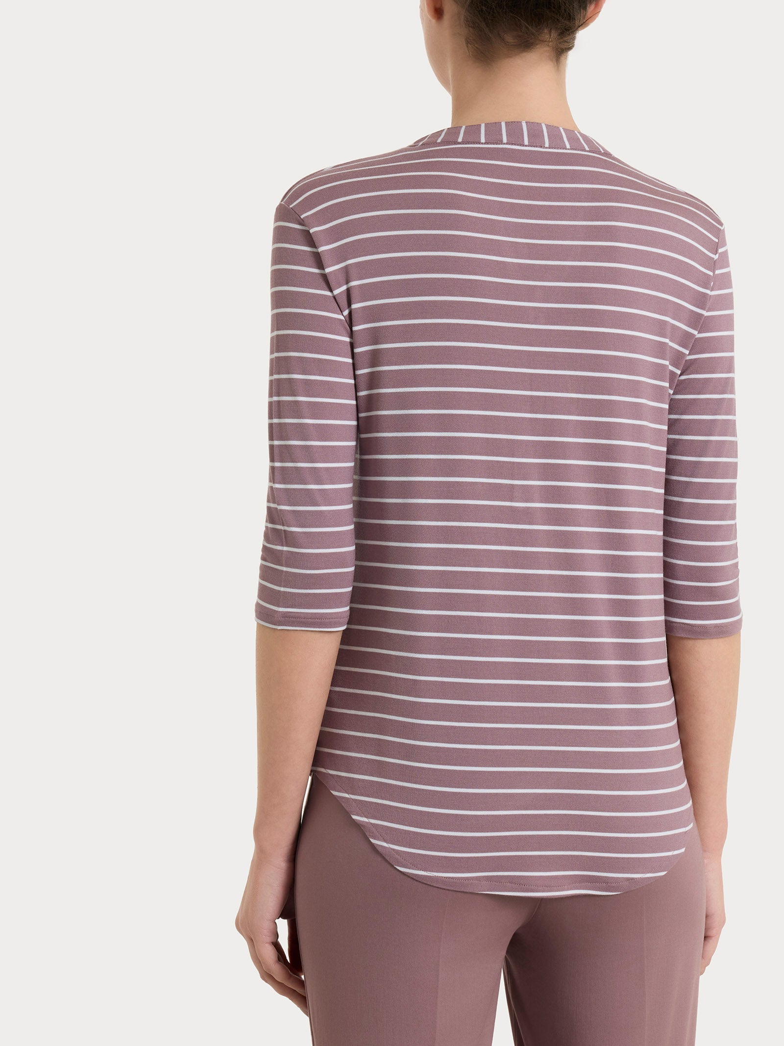 Maglietta a righe con collo a serafino in Summer Light Piquet Viola Donna - Ragno