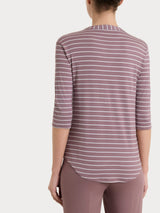 Maglietta a righe con collo a serafino in Summer Light Piquet Viola Donna - Ragno