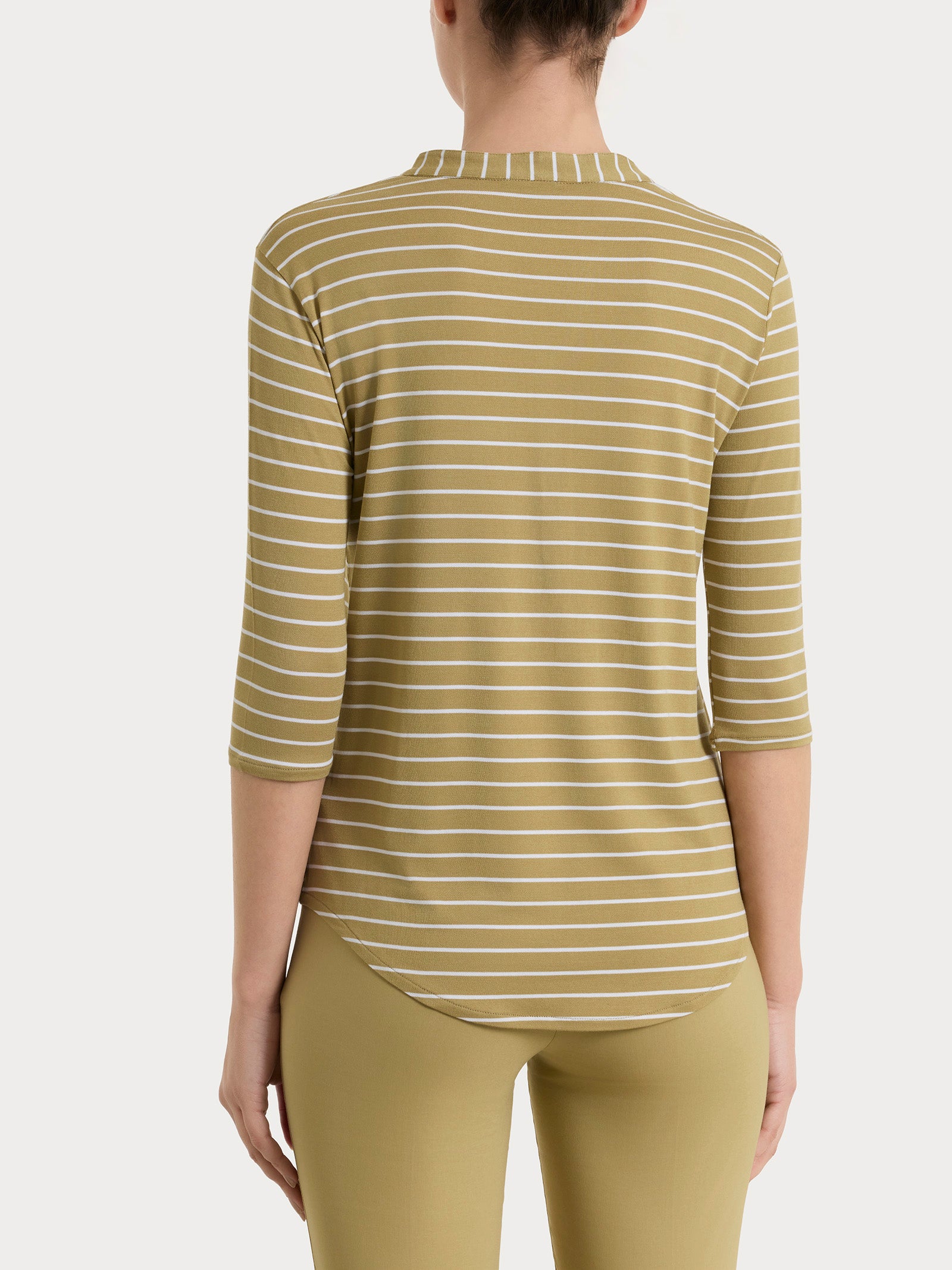 Maglietta a righe con collo a serafino in Summer Light Piquet Verdi Donna - Ragno