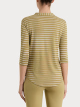 Maglietta a righe con collo a serafino in Summer Light Piquet Verdi Donna - Ragno