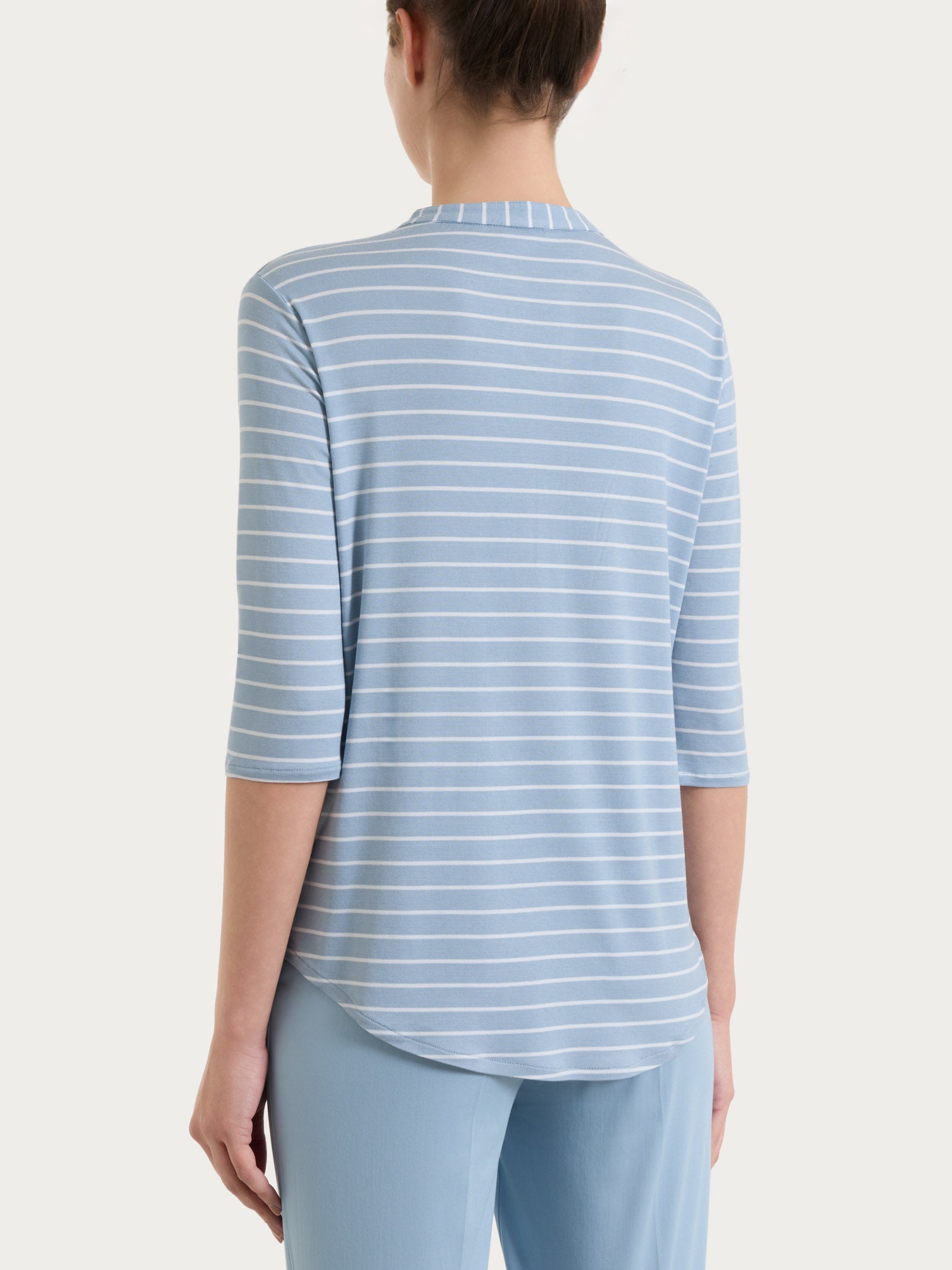 Maglietta a righe con collo a serafino in Summer Light Piquet Azzurri Donna - Ragno