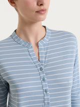 Maglietta a righe con collo a serafino in Summer Light Piquet Azzurri Donna - Ragno