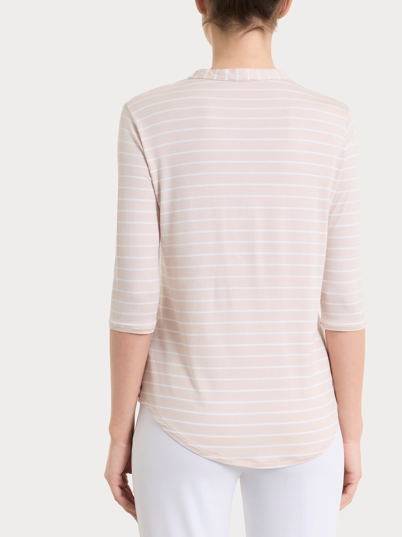 Maglietta a righe con collo a serafino in Summer Light Piquet Rosa Donna - Ragno