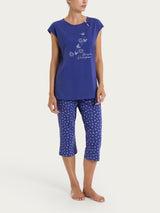 Pigiama pinocchietto con stampe in Jersey di Cotone Blu Donna - Ragno
