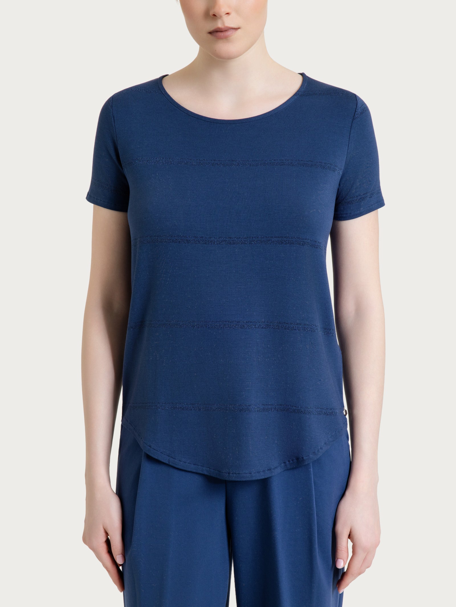 Maglietta a righe in Viscosa Summer e Lurex Blu Donna - Ragno