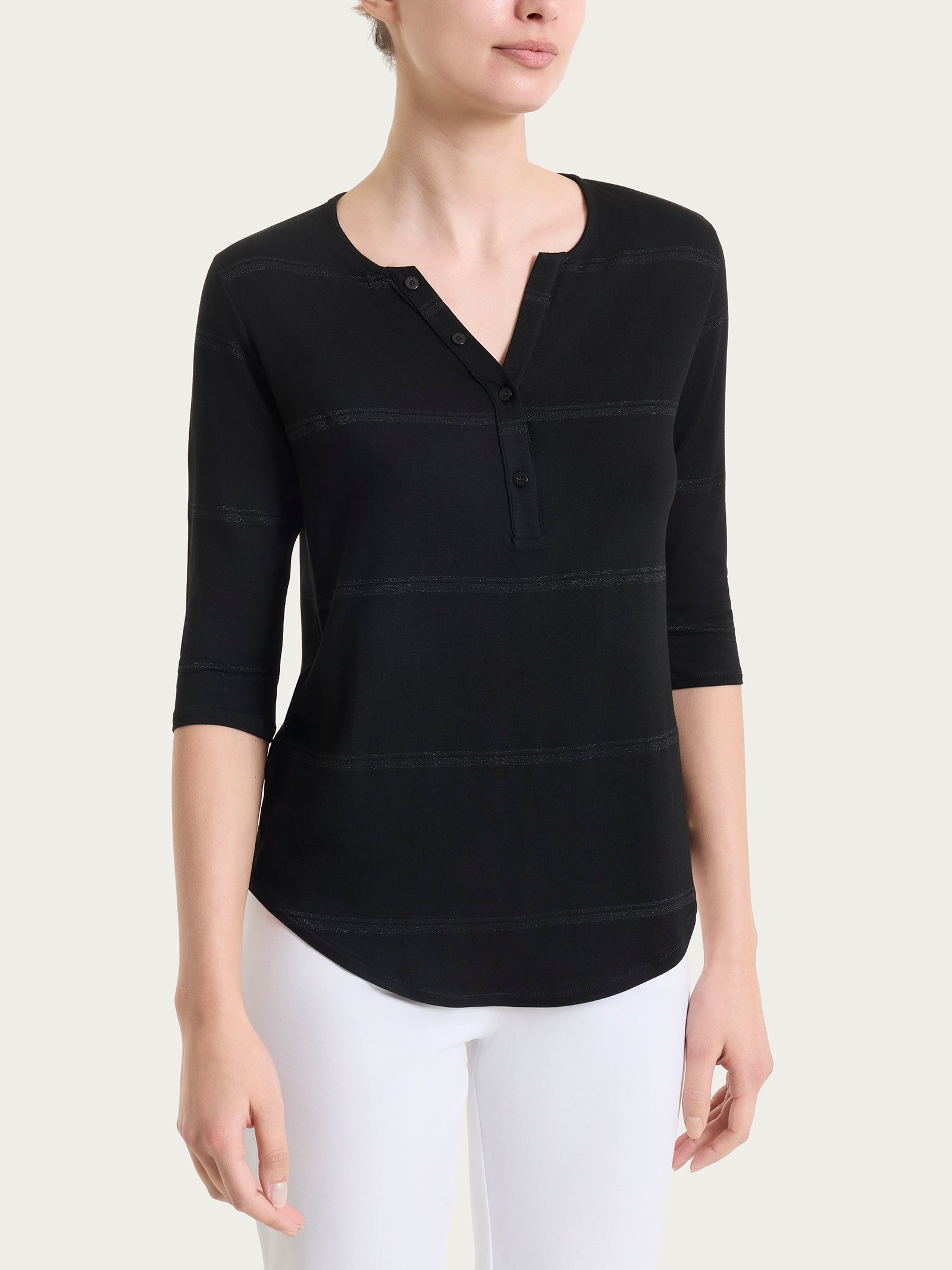 Maglietta a righe con collo a serafino in Viscosa Summer e Lurex Neri Donna - Ragno