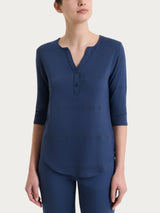 Maglietta a righe con collo a serafino in Viscosa Summer e Lurex Blu Donna - Ragno