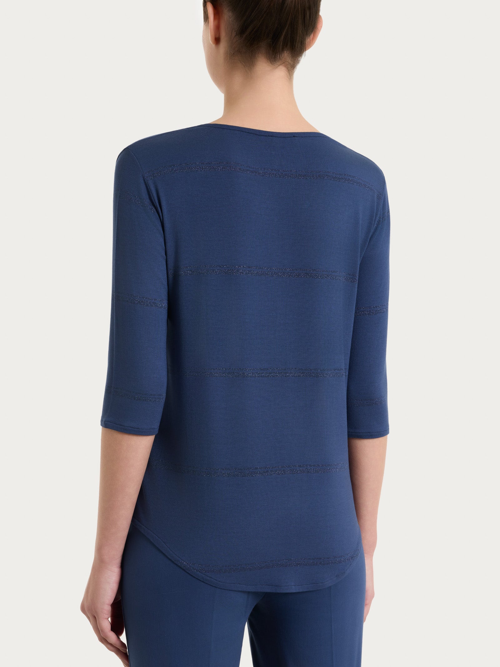 Maglietta a righe con collo a serafino in Viscosa Summer e Lurex Blu Donna - Ragno