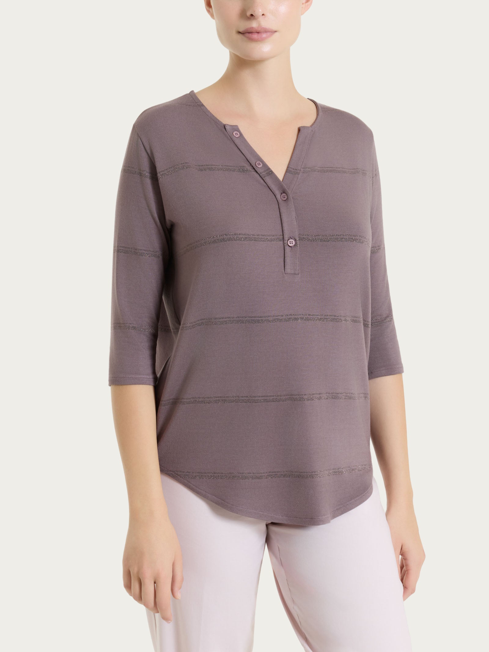 Maglietta a righe con collo a serafino in Viscosa Summer e Lurex Marroni Donna - Ragno